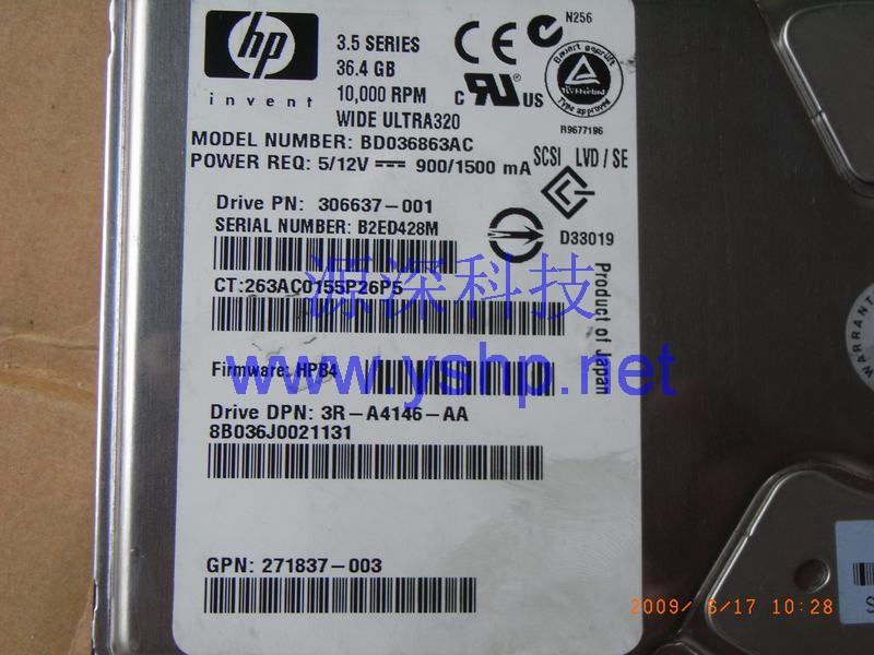 上海源深科技 上海 HP ProLiant DL360G3服务器硬盘 36G HP DL360 G3 SCSI硬盘 36.4G 10K 306637-001 高清图片