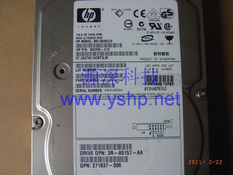 上海源深科技 上海 HP 服务器 SCSI硬盘 146G 271837-006 360205-013 ST3146707LC 高清图片