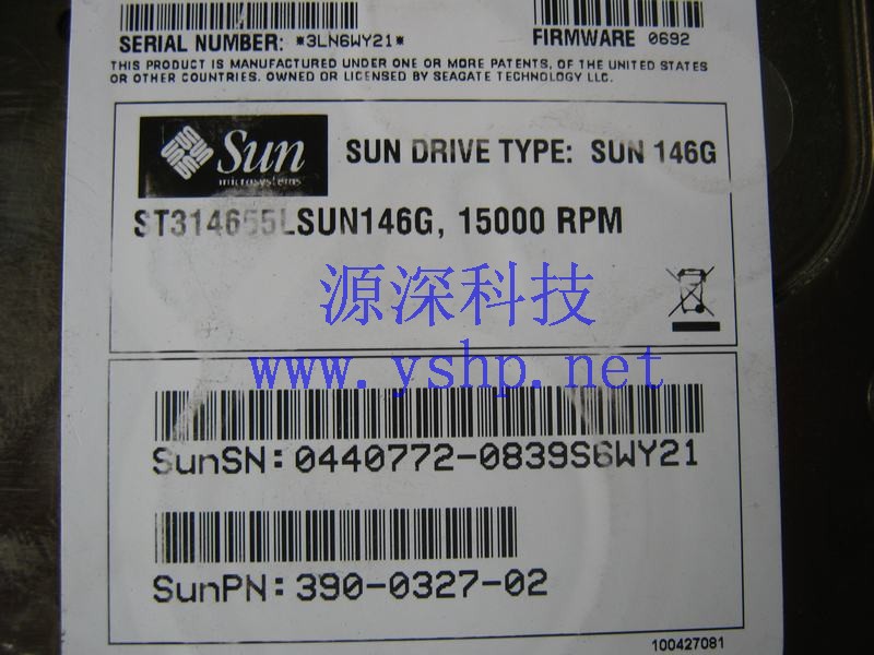 上海源深科技 上海 SUN 原装 146G SCSI硬盘 15K ST314655LSUN146G 3920-0327 540-6607 高清图片