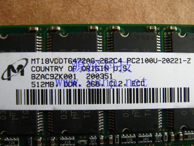 上海源深科技 上海 MT 镁光 MT18VDDT6472AG 512M DDR 266 PC2100U ECC 内存 高清图片
