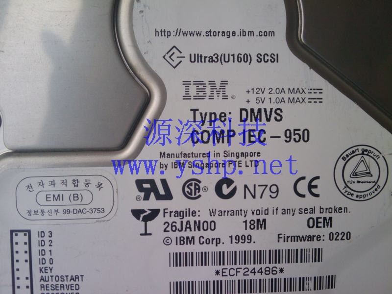 上海源深科技 上海 IBM 原装 DMVS COMP IEC-950 18.2 18G SCSI硬盘 34L7404 高清图片