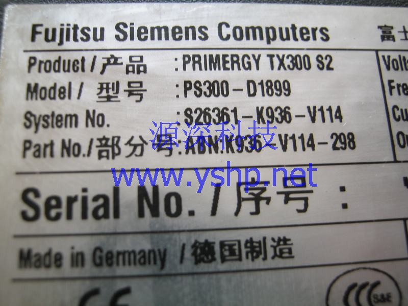 上海源深科技 上海 富士通 Fujitsu Siemens Primergy TX300 S2 整机 PS300-D1899 S26361-K936-V114 高清图片