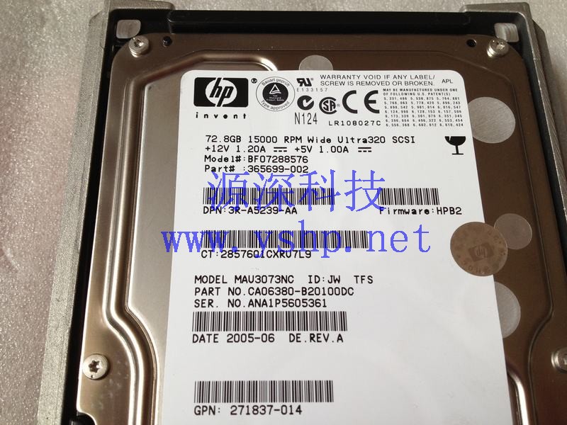 上海源深科技 上海 HP 72.8G 15K SCSI服务器硬盘 289243-001 BF07288576 365699-002 MAU3073NC 271837-014 高清图片