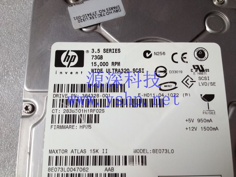 上海源深科技 上海 HP SCSI服务器硬盘 68针 15K 73GB 273410-001 364328-001 高清图片