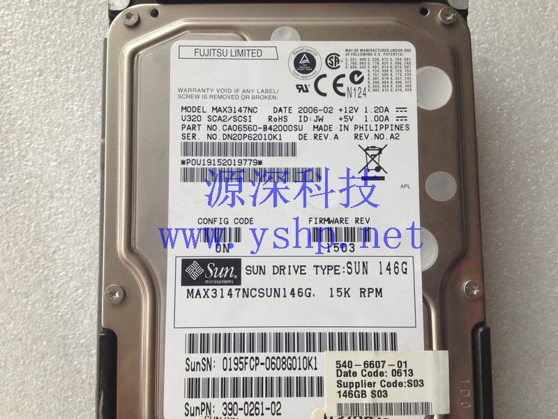 上海源深科技 上海 SUN 服务器硬盘 15K SCSI 146G 540-6607-01 390-0261-02 MAX3147NCSUN146G 高清图片