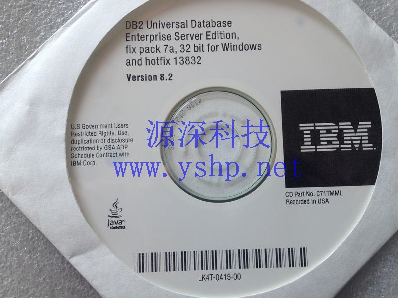 上海源深科技 IBM DB2 universal database enterprise server edition fix pack 7a 32 bit for windows and hotfix 13832 version 8.2  c71tmm 高清图片