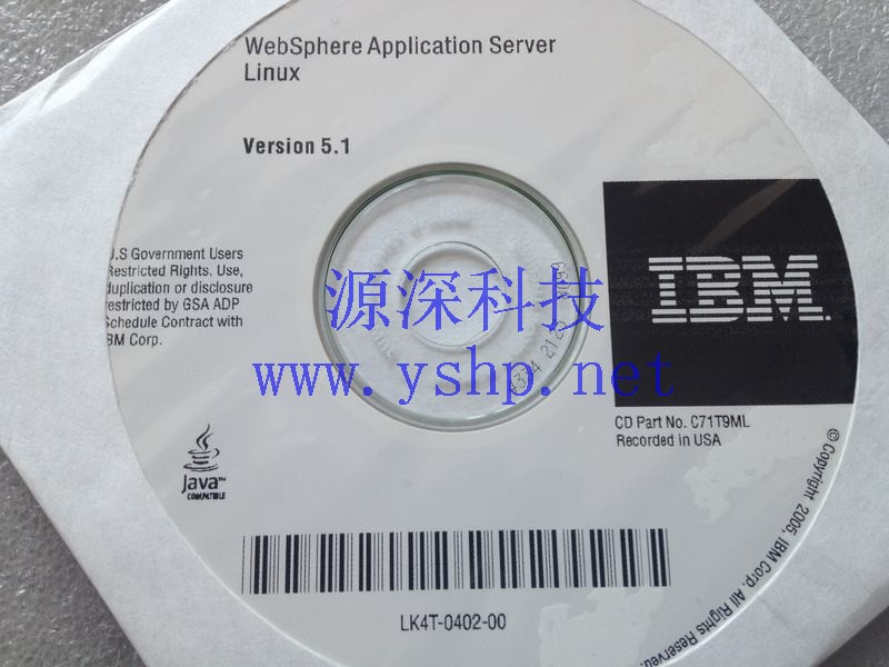 上海源深科技 IBM Websphere application server linux version 5.1 c71t9ml lk4t-0402-00 高清图片
