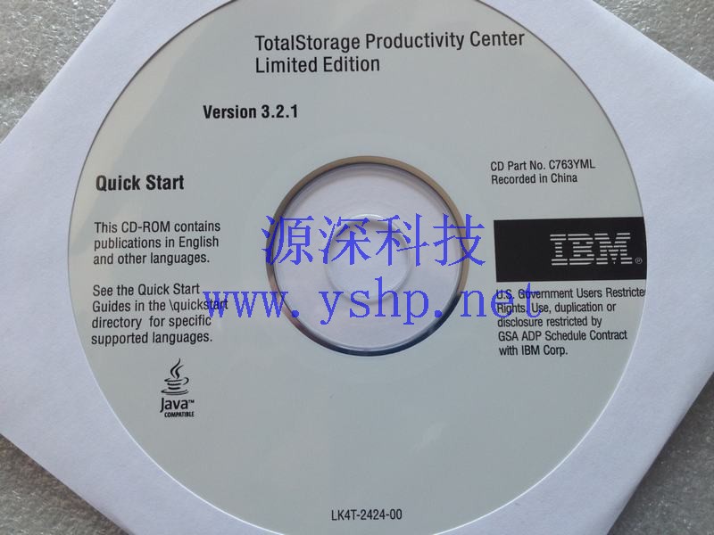 上海源深科技 IBM Totalstorage productivity center limited edition version 3.2.1 c76yml lk4t-2424-00 高清图片