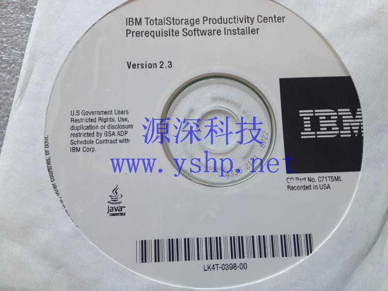 上海源深科技 IBM Totalstorage productivity center prerequisite software installer version 2.3 c71t5ml lk4t-0398-00 高清图片