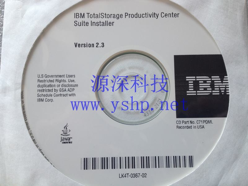 上海源深科技 IBM Totalstorage productivity center suite installer version 2.3 c71pqmllk4t-0367-02 高清图片