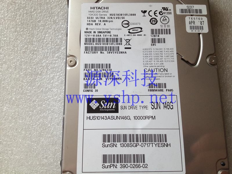 上海源深科技 上海 SUN Fire V240 小型机 146G SCSI硬盘 390-0266-02 HUS10143ASUN146G 高清图片