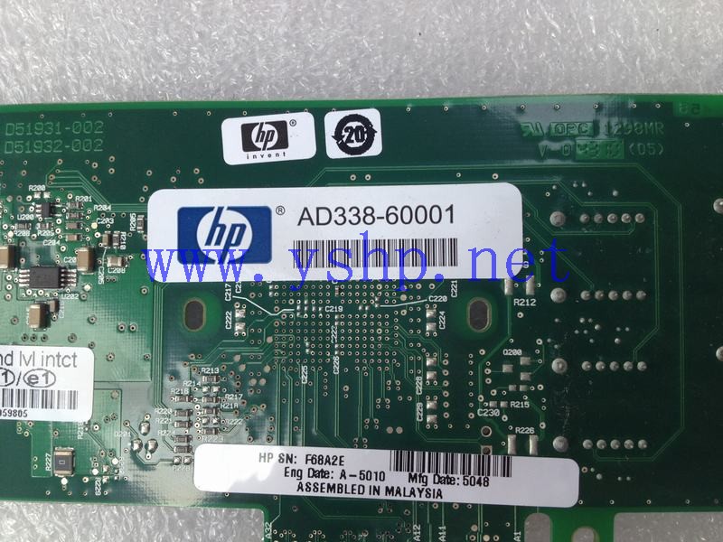 上海源深科技 上海 HP Integrity rx6600小型机服务器 PCI-E 双口千兆光纤网卡 AD338-60001 高清图片