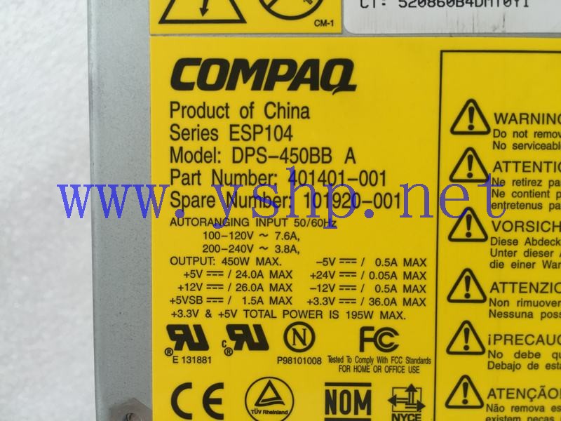 上海源深科技 上海 HP Compaq 原装 DL580G1 服务器 电源 DPS-450BBA ESP104 高清图片