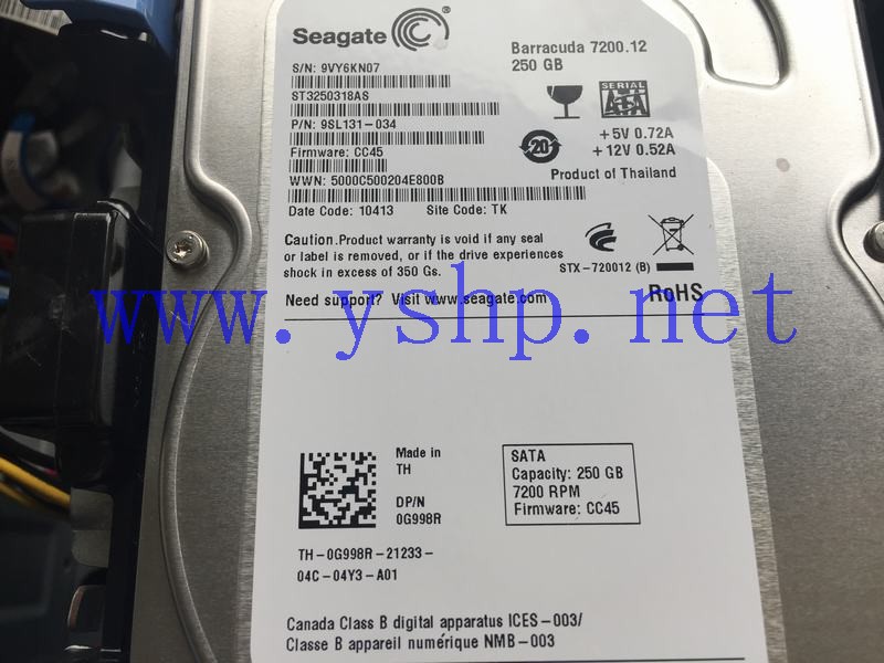 上海源深科技 DELL 工作站 硬盘 250G 7200rpm SATA G998R 高清图片