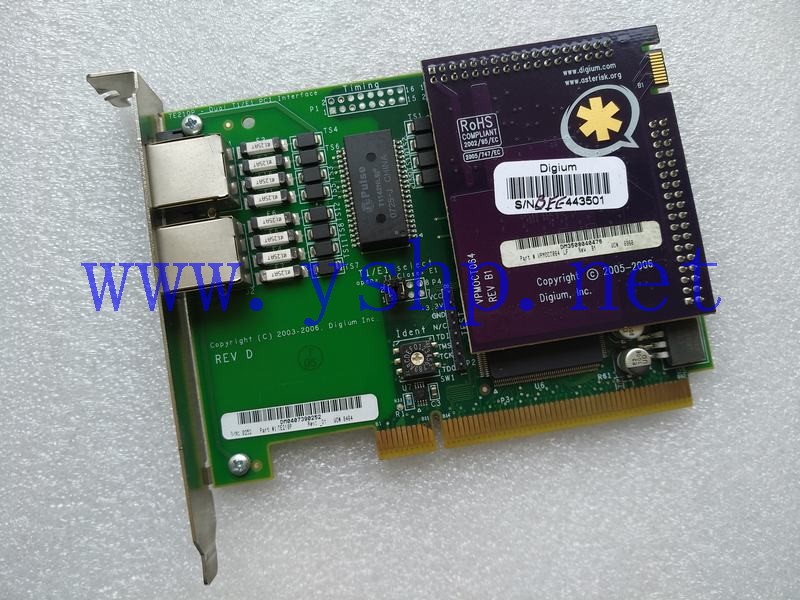 上海源深科技 DIGIUM Dual Span Digital Cards Dual T1/E1 PCI Wildcard  TE210P REV D1 高清图片
