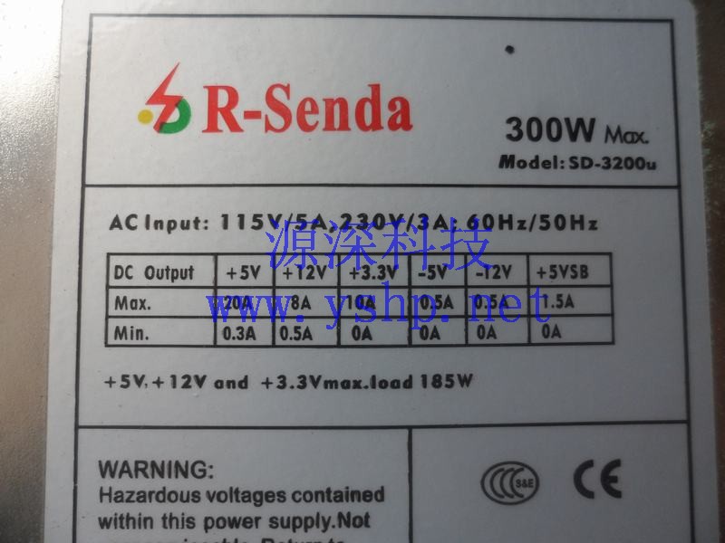 上海源深科技 Shanghai   1U Server Power Supply   300W 荣盛达 R-Senda SD-3200U 高清图片