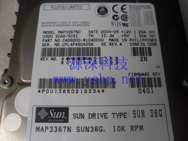 上海源深科技 Shanghai   SUN  original  36G SCSI Hard disk   X5243A/X5244A MAP3367NSUN36G 5405462-01 高清图片