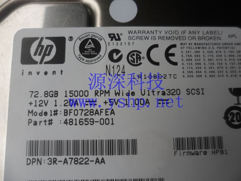 上海源深科技 Shanghai   HP  original  72.8G 15K ultra320 SCSI Hard disk   481659-001 高清图片
