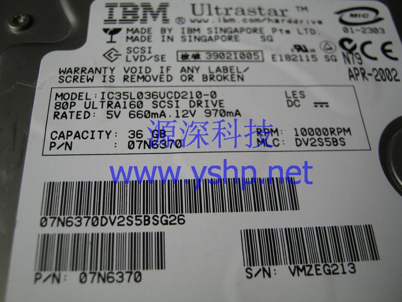 上海源深科技 Shanghai   IBM  original   Server SCSI Hot swappable  Hard disk   36G 07N6370 高清图片