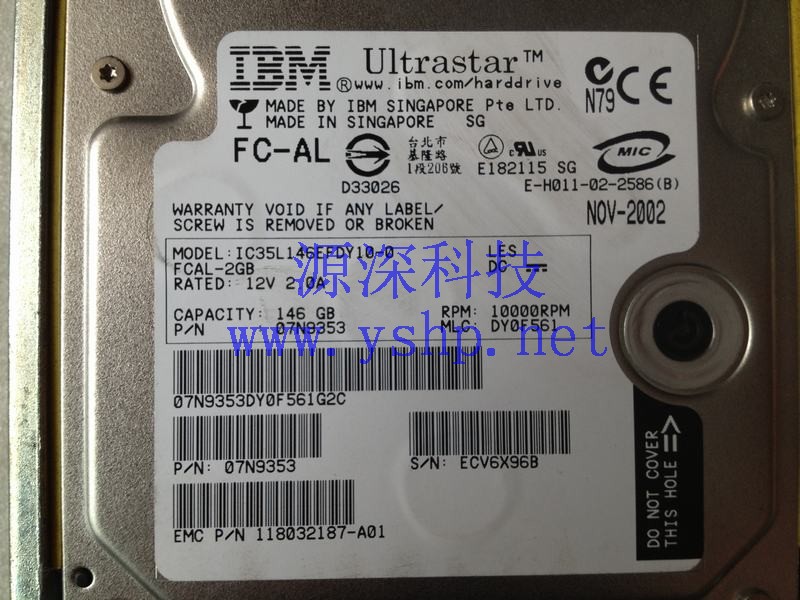 上海源深科技 Shanghai   IBM 146G 10K 3.5 FC-AL光纤 Hard disk   IC35L146EFDY10-0 07N9353 高清图片
