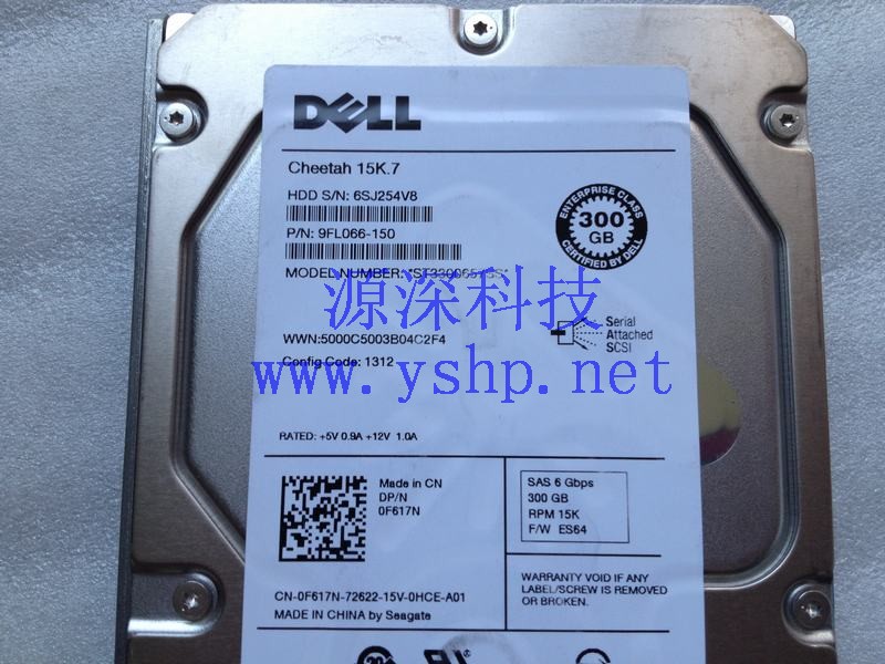 上海源深科技 DELL Server Hard disk 15K.7 SAS 6Gbps 300G 3.5 F617N 高清图片