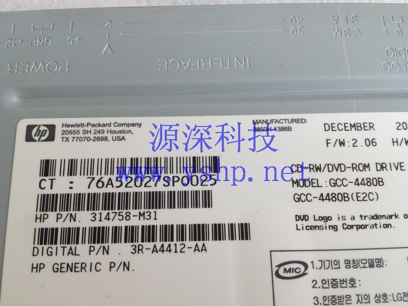 上海源深科技 Shanghai   HP  Server  DVD刻录Optical Drive GCC-4480B 314758-M31 3R-A4412-AA 高清图片