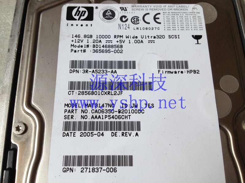 上海源深科技 Shanghai   HP Server146G SCSI Hard disk   289044-001 365695-002 271837-006 高清图片