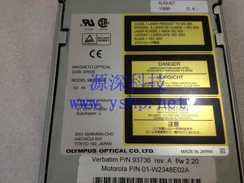 上海源深科技 Shanghai   OLYMPUS MAGNETO OPTICAL MOS350E 93736 REV A 01-W2348E02A SCSI 3.5 640M 高清图片