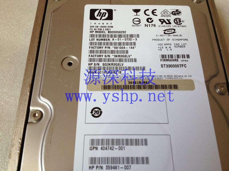 上海源深科技 Shanghai   HP 300G光纤 Hard disk   364618-001 404742-001 359461-007 ST3300007FC BD30058232 高清图片