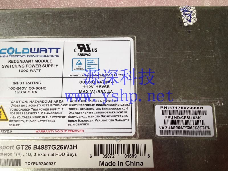 上海源深科技 Shanghai    TYAN  Server Power Supply   CPSU-0240 471759200001 1000W 高清图片