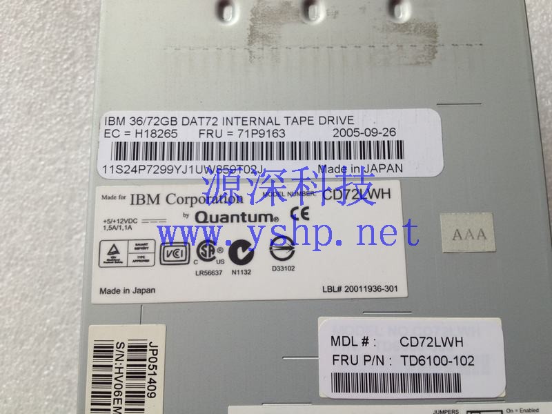 上海源深科技 Shanghai   IBM X346 内置 Tape drive  71P9163 24P7299 CD72LWH TD6100-102 高清图片