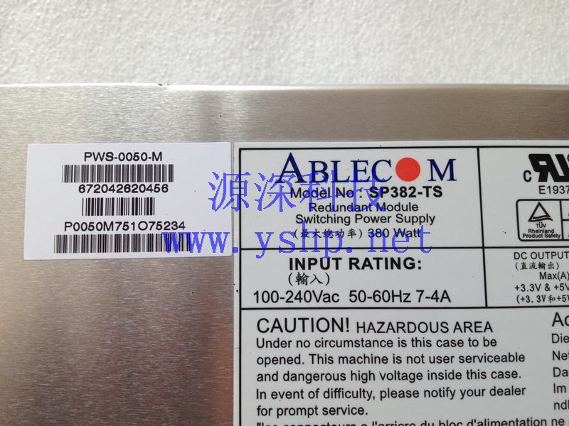 上海源深科技 Shanghai    SuperMicro   Server Power Supply   ABLECOM SP382-TS 380W PWS-0050-M 高清图片