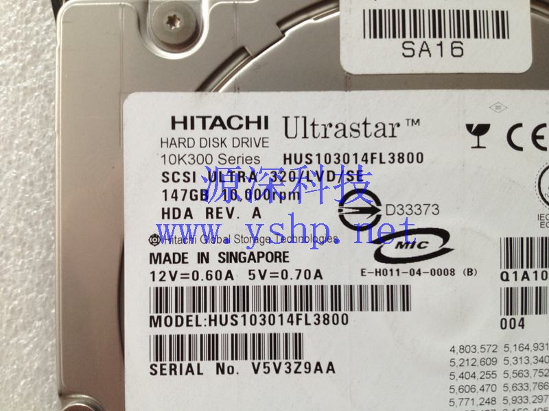 上海源深科技 Shanghai    Lenovo  R520G4  ServerSCSI Hard disk   146G 10K HUS103014FL3800 高清图片