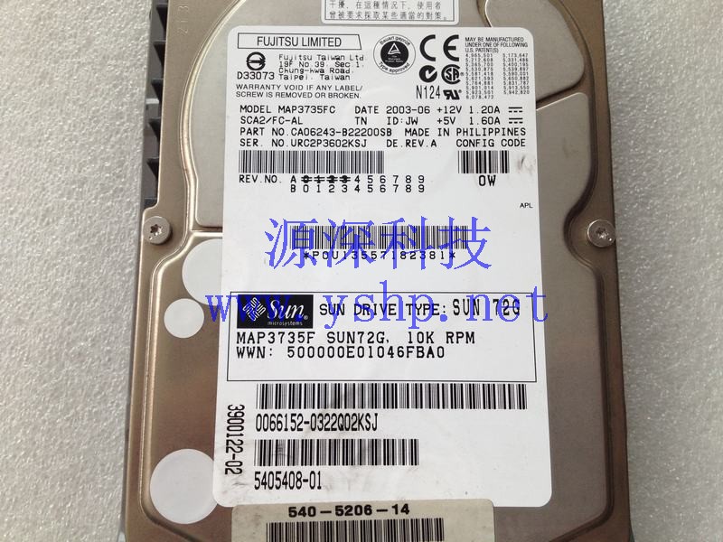 上海源深科技 Shanghai   SUN B2000 72G FC光纤 Hard disk   MAP3735FC 5405408-01 540-6206-14 高清图片
