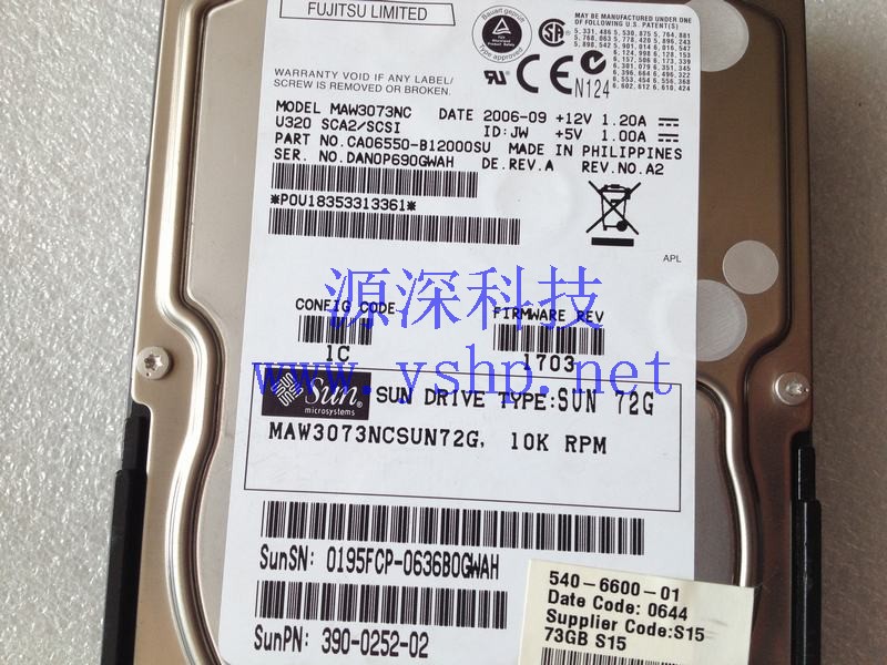 上海源深科技 Shanghai   SUN 72G 10K SCSI Hard disk   MAW3073NCSUN72G 540-6600-01 390-0252-02 高清图片