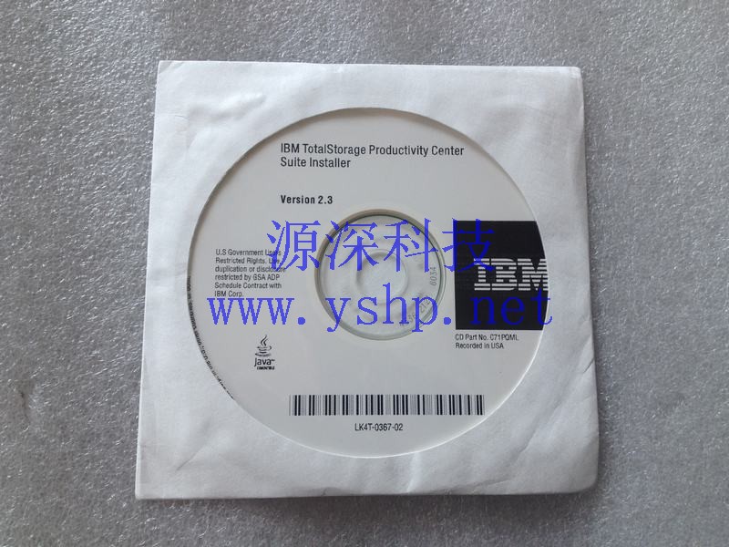 上海源深科技 IBM Totalstorage productivity center suite installer version 2.3 c71pqmllk4t-0367-02 高清图片