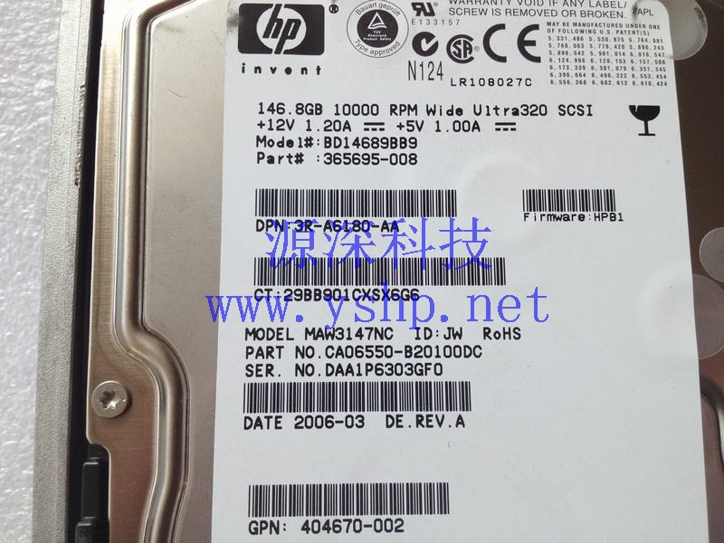 上海源深科技 Shanghai   HP 146G SCSI Server Hard disk   404708-001 365695-008 高清图片