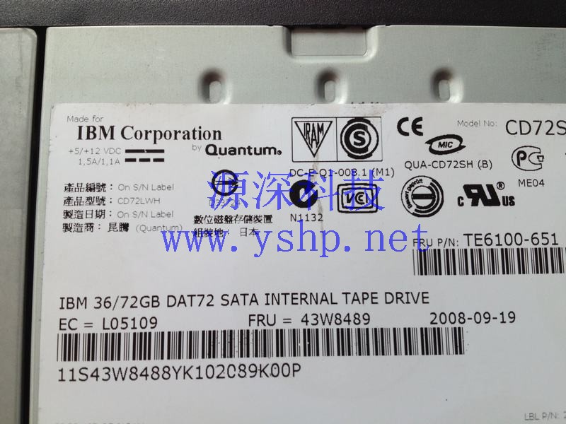 上海源深科技 Shanghai   IBM DAT72 内置 Tape drive  CD72SH  CD72LWH TE6100-651 43W8489 43W8488 高清图片