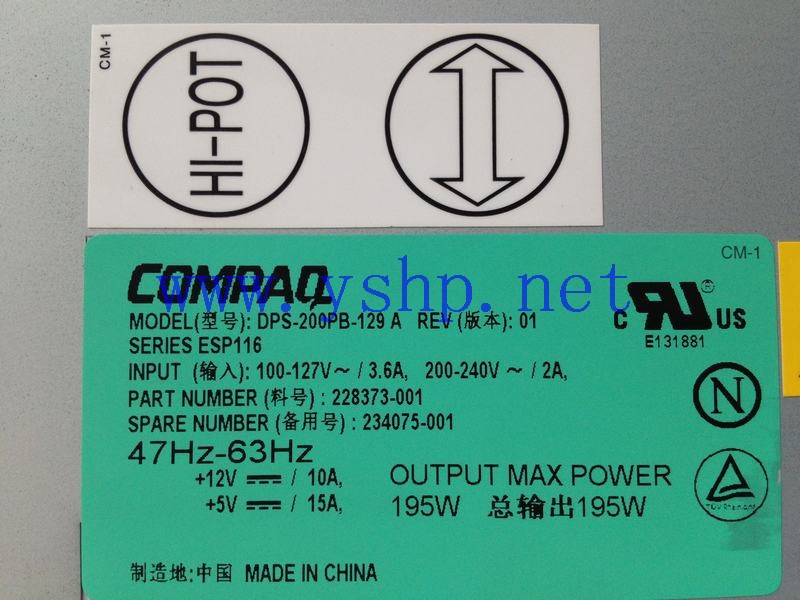 上海源深科技 Shanghai   HP 磁带库 Power Supply   COMPAQ  DPS-200PB-129A 228373-001 234075-001 高清图片