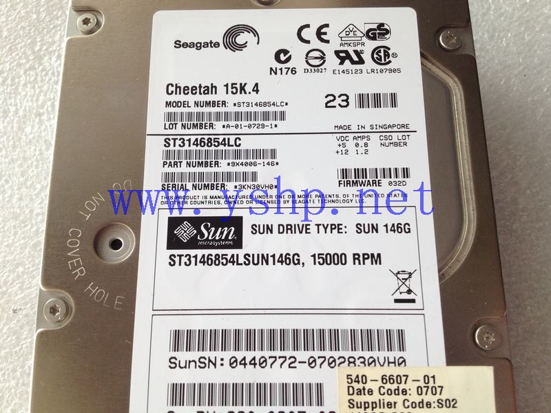 上海源深科技 Shanghai   SUN 146G 15K SCSI Hard disk   540-6607-01 ST3146854LC 高清图片