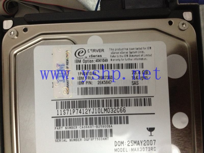 上海源深科技 Shanghai   IBM 73.4G 15K 3.5 SAS Hard disk   39R7360 26K5847 高清图片