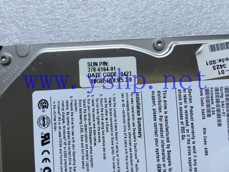 上海源深科技 Shanghai   SUN B150 7.2K IDE专用 Hard disk   80G 370-6164-01 高清图片