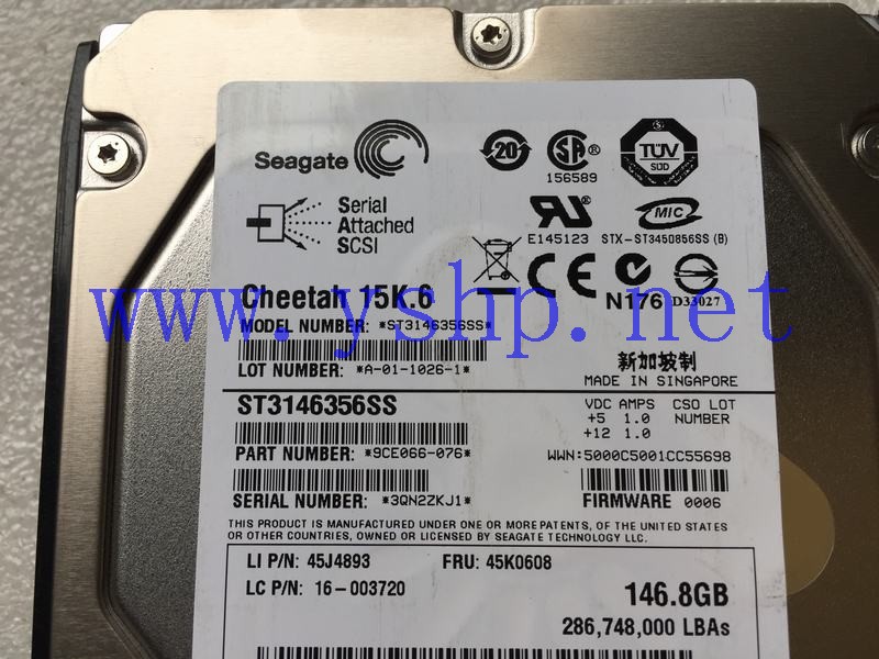 上海源深科技  Lenovo R520G7  ServerSAS Hard disk   146G 15K.6 ST3146356SS 45J4893 45K0608 高清图片