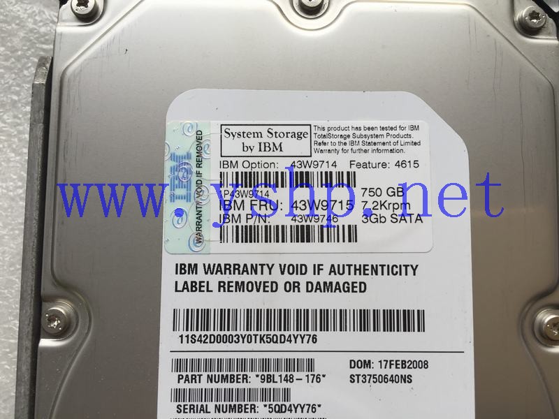 上海源深科技 IBM FC  Hard disk   SATAE 750GB 7.2K 3Gb 43W9715 43W9714 43W9746 42D0003 ST3750640NS 高清图片