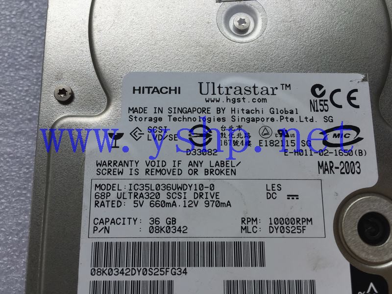 上海源深科技 HITACHI 36G SCSI 68 pin  Hard disk   08K0342 IC35L036UWDY10-0 高清图片