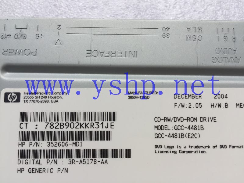 上海源深科技 HP DVD专用Optical Drive CD-RW/DVD-ROM GCC-4481B 352606-MD1 3R-A5178-AA 高清图片