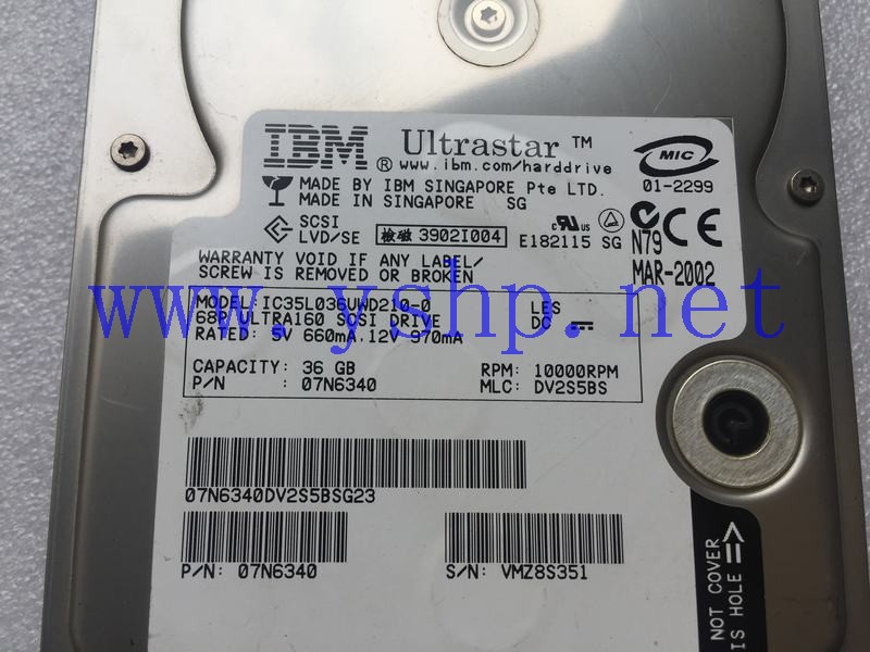 上海源深科技 IBM 36G 10K 68 pin  SCSI Hard disk   IC35L036UWD210-0 07N6340 高清图片